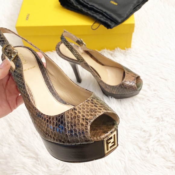 Fendi Shoes - FENDI | Italy Brown leather snake print platform stilettos women’s US 7 (37.5)